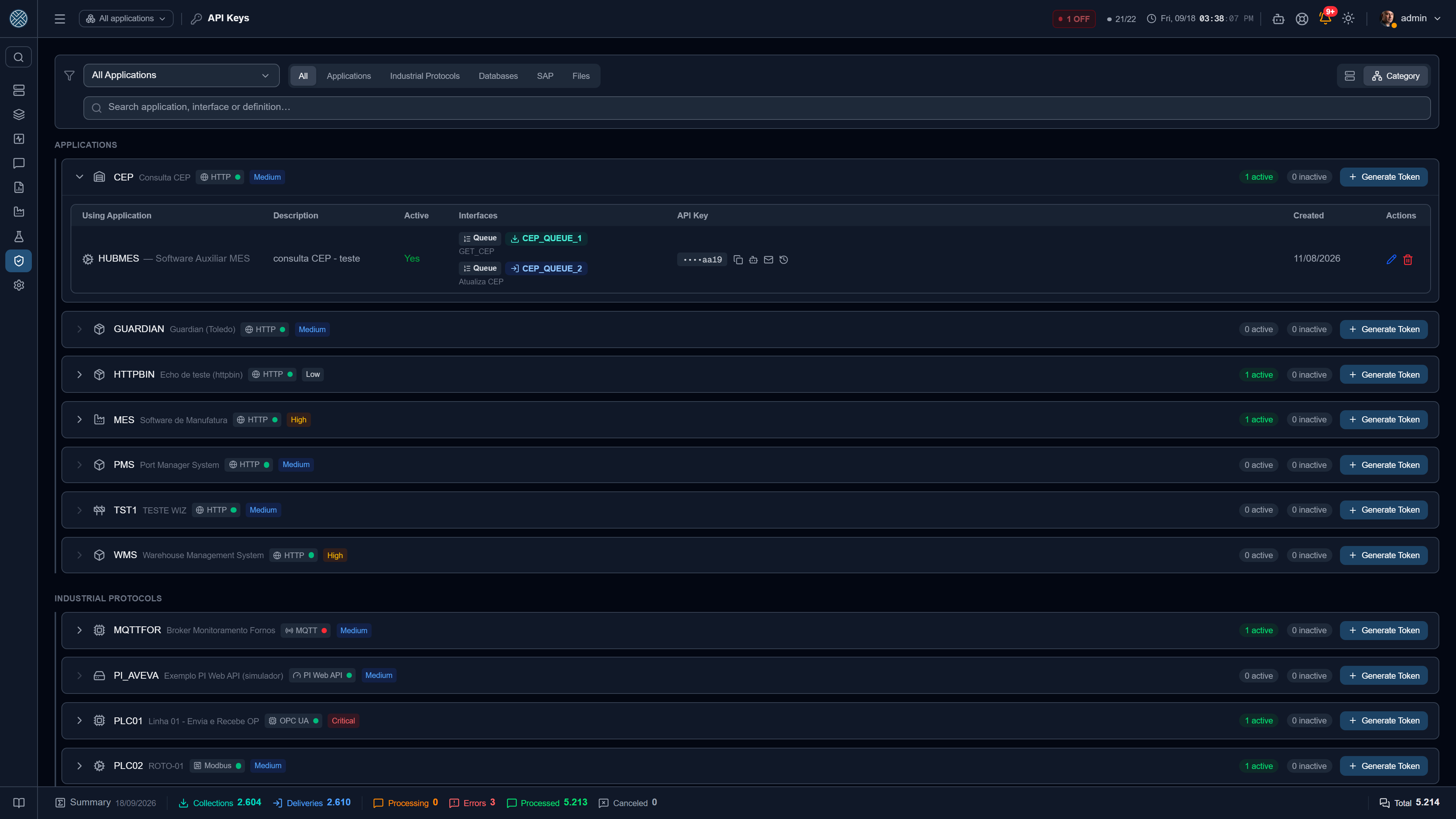 Per-application tokens, with copy history