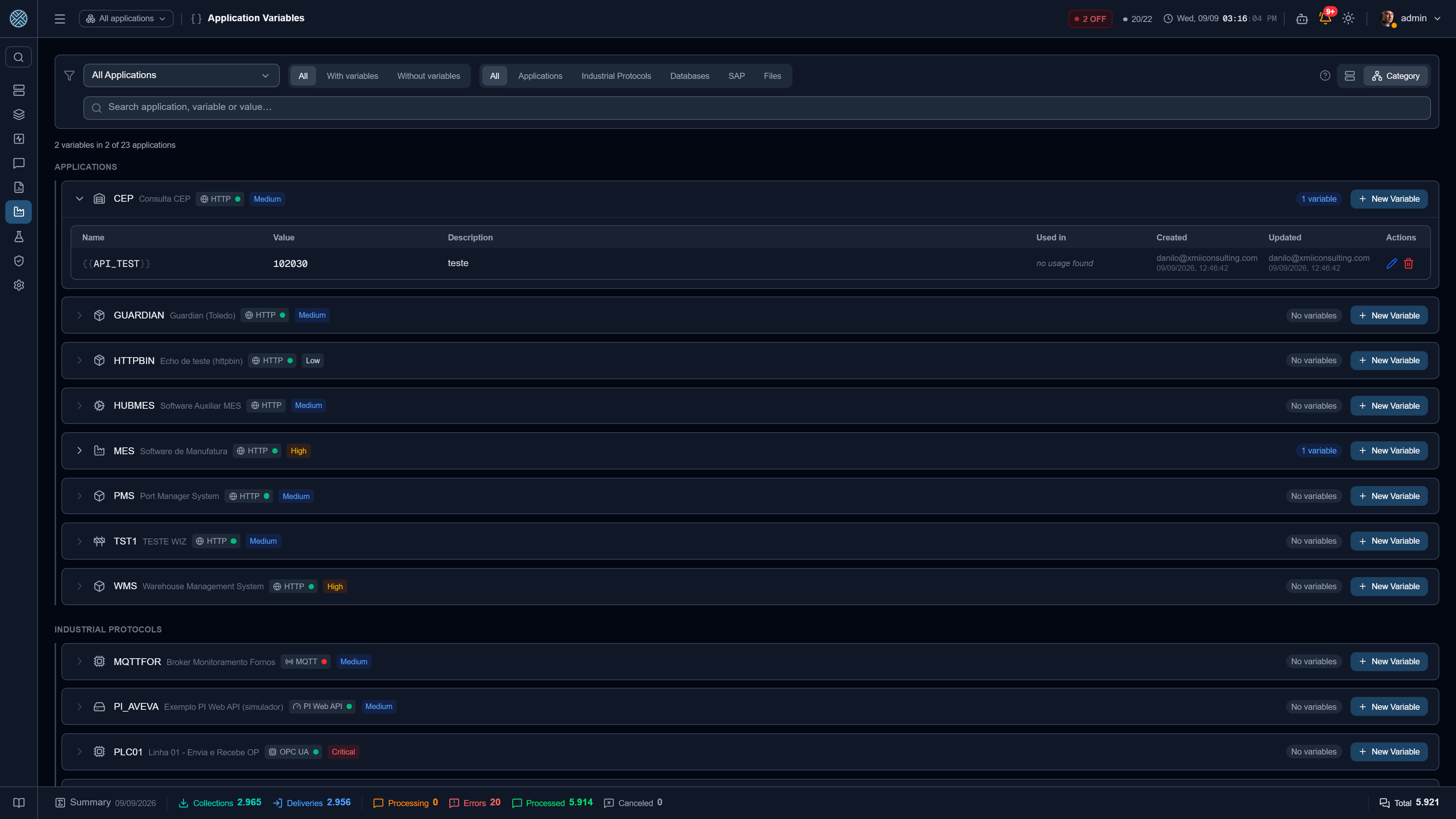 Variables scoped to each application