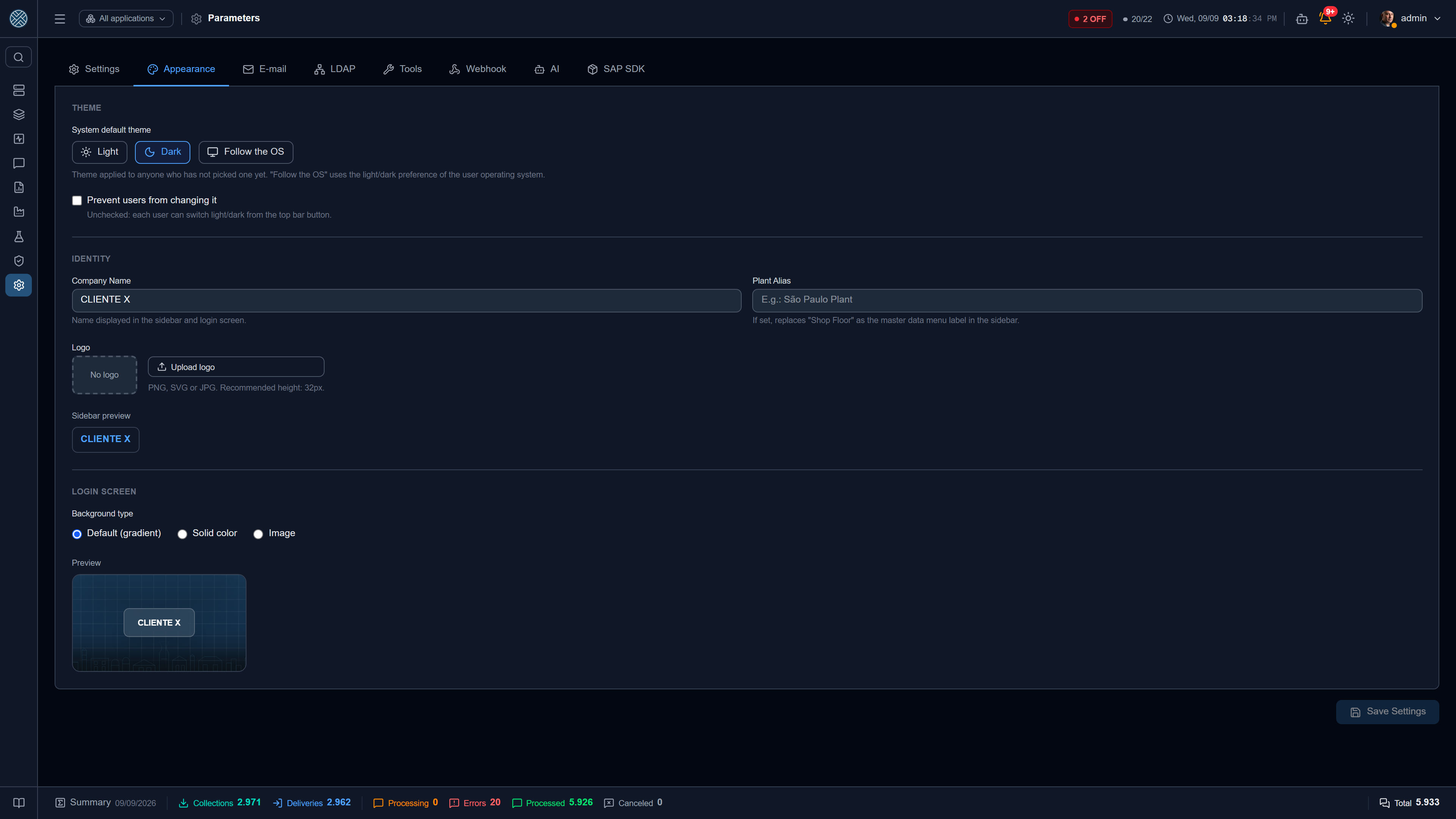 Default theme, identity and the login screen background
