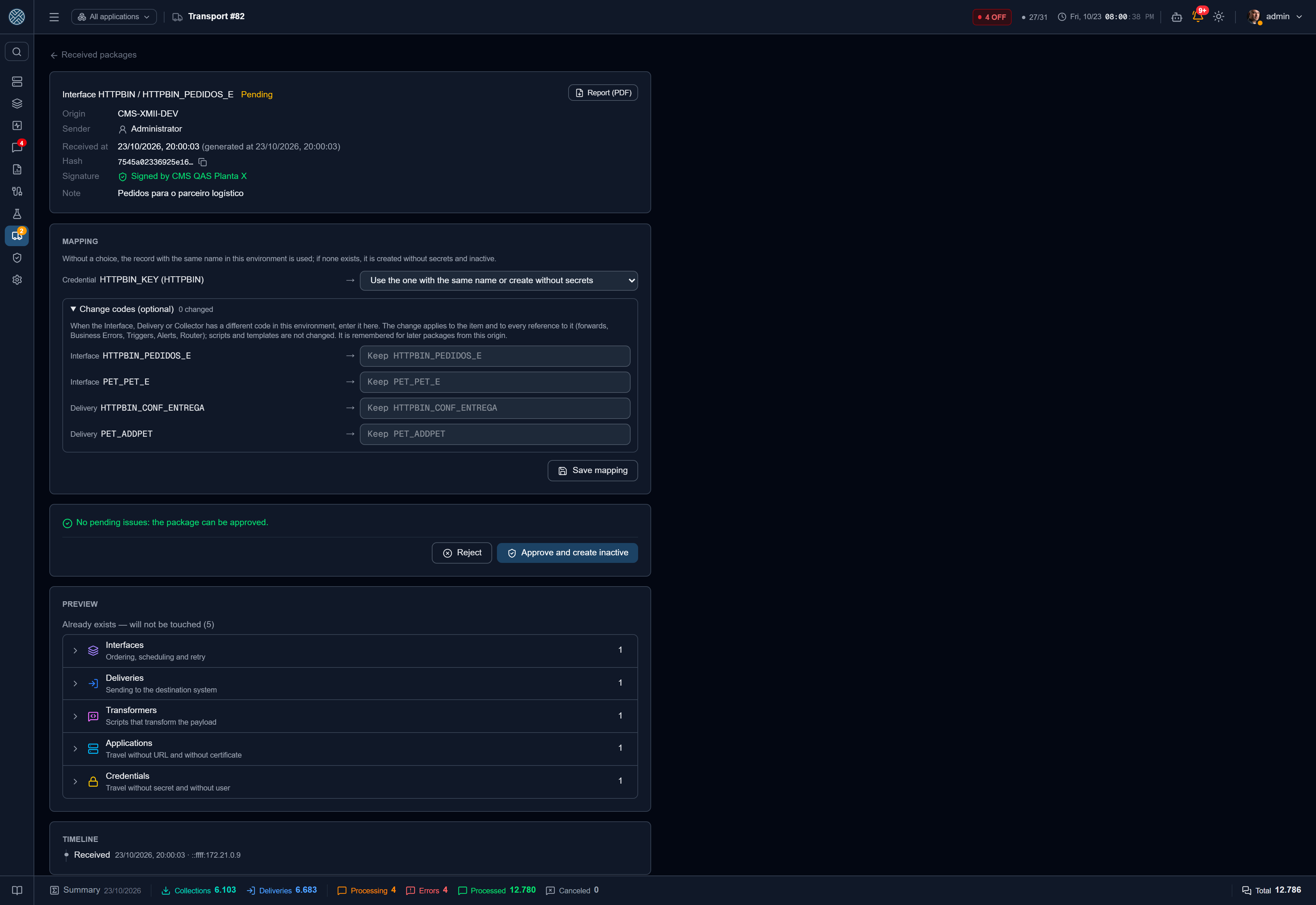 Pending package: signed by a trusted origin, mapping, code changes and the preview