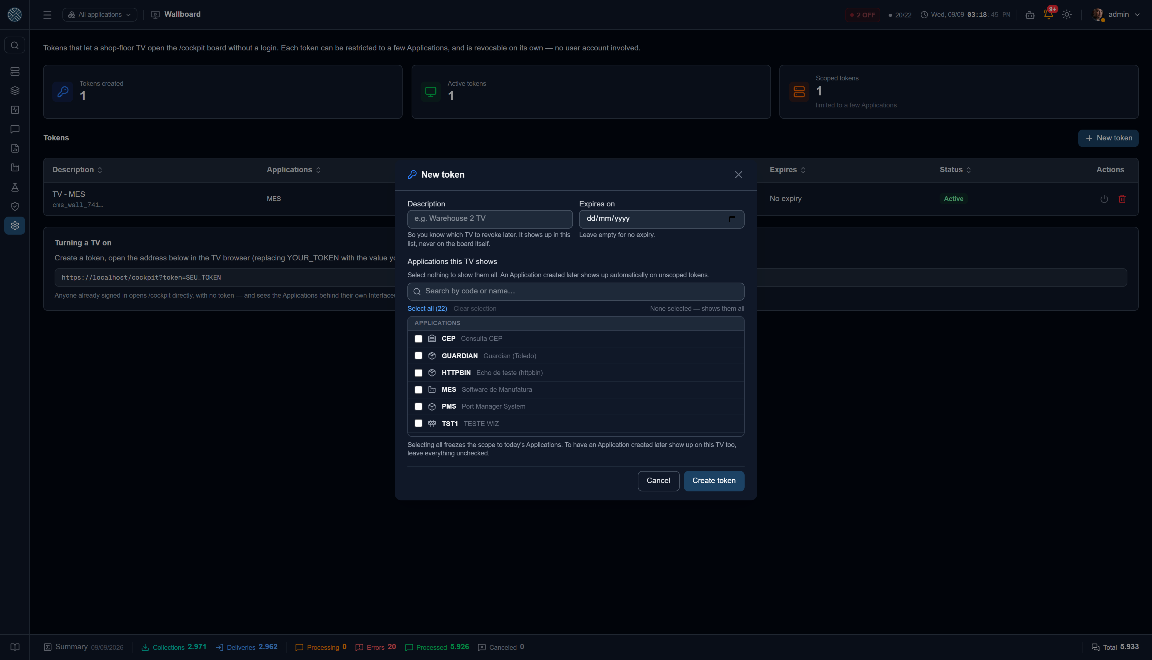 The creation form: description, expiry and the Applications that TV shows